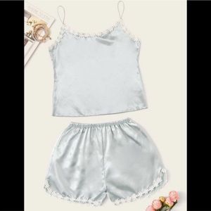Light Gray, Flowered, Satin, Pajama Set size small